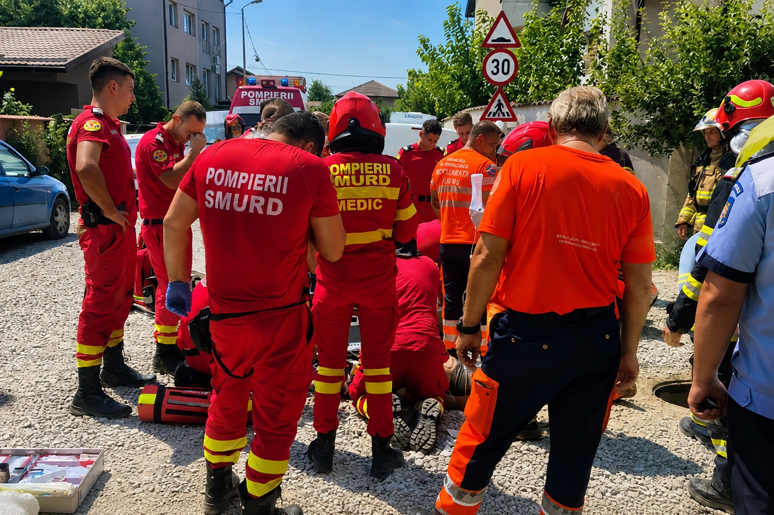 Incident grav! Doi muncitori sunt resuscitați după ce au rămas inconștienți într-un cămin de canalizare, în Bragadiru