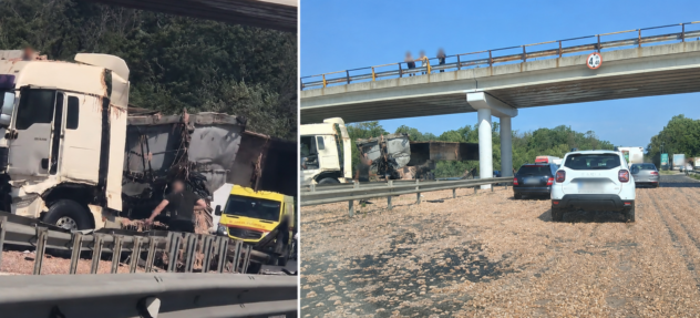 Accident pe A1, la kilometrul 56, spre București! Camionul a lovit un picior de pod, trafic oprit