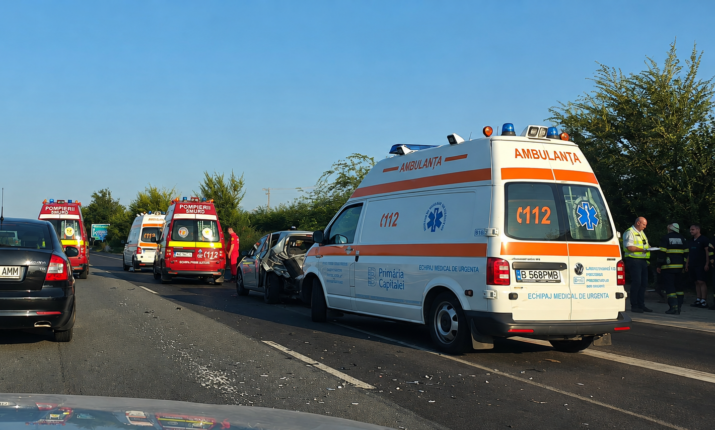 Accident pe A1, între Pitești și București. Două persoane au fost rănite