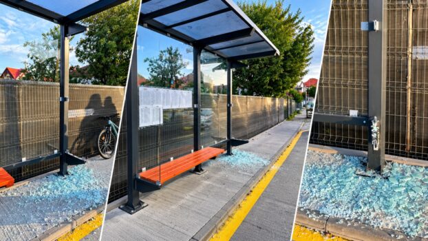 Argeș/Mioveni: Stație de autobuz recent amenajată, vandalizată