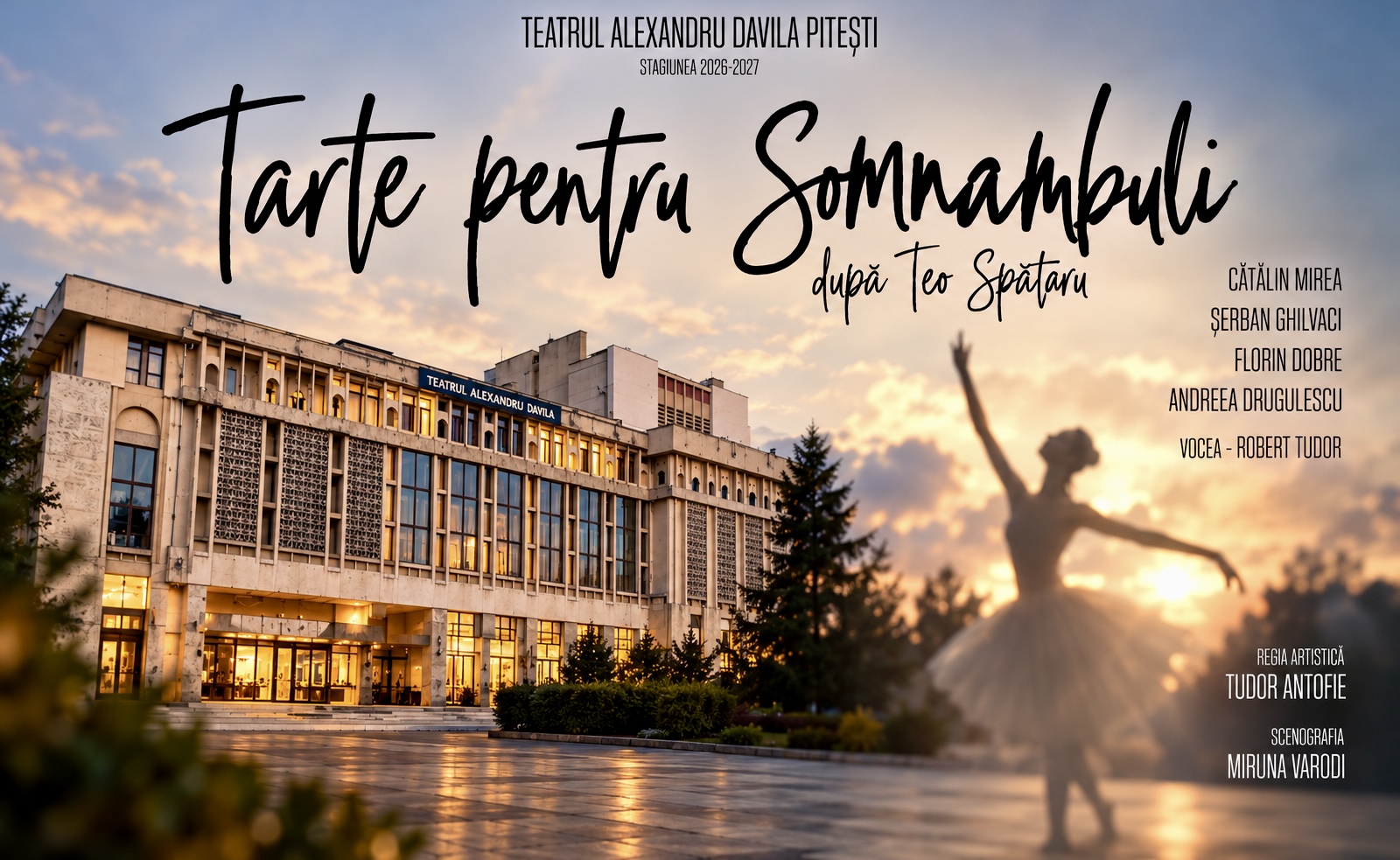 „Tarte pentru somnambuli”, spectacol în premieră la Teatrul Alexandru Davila din Pitești