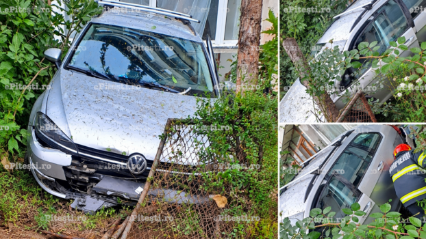 Accident neobișnuit în Pitești! O mașină a ajuns într-un balcon