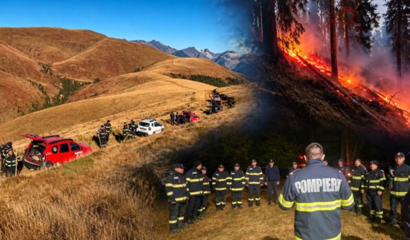 Arde pădurea în Argeș! Incendiu pe muntele Drăghina, la Nucșoara. Zeci de pompieri intervin