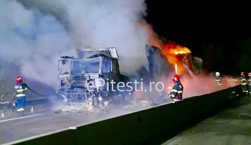 Arde puternic pe DN 7, între Pitești și Râmnicu Vâlcea! Trafic oprit!